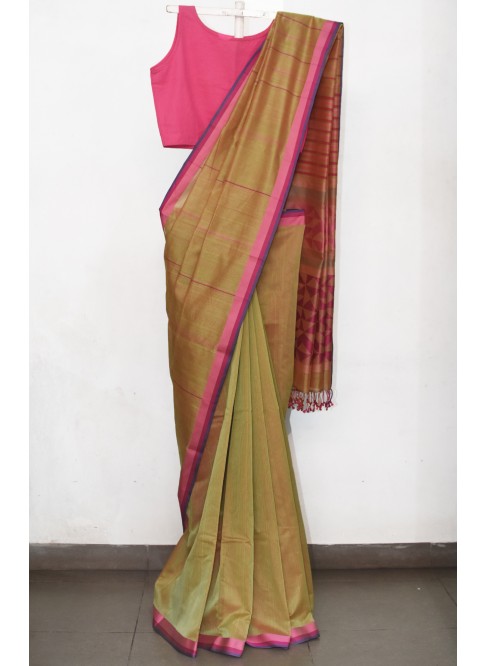 Lime Green, Handwoven Organic Cotton, Textured Weave , Jacquard, Work Wear, Saree 